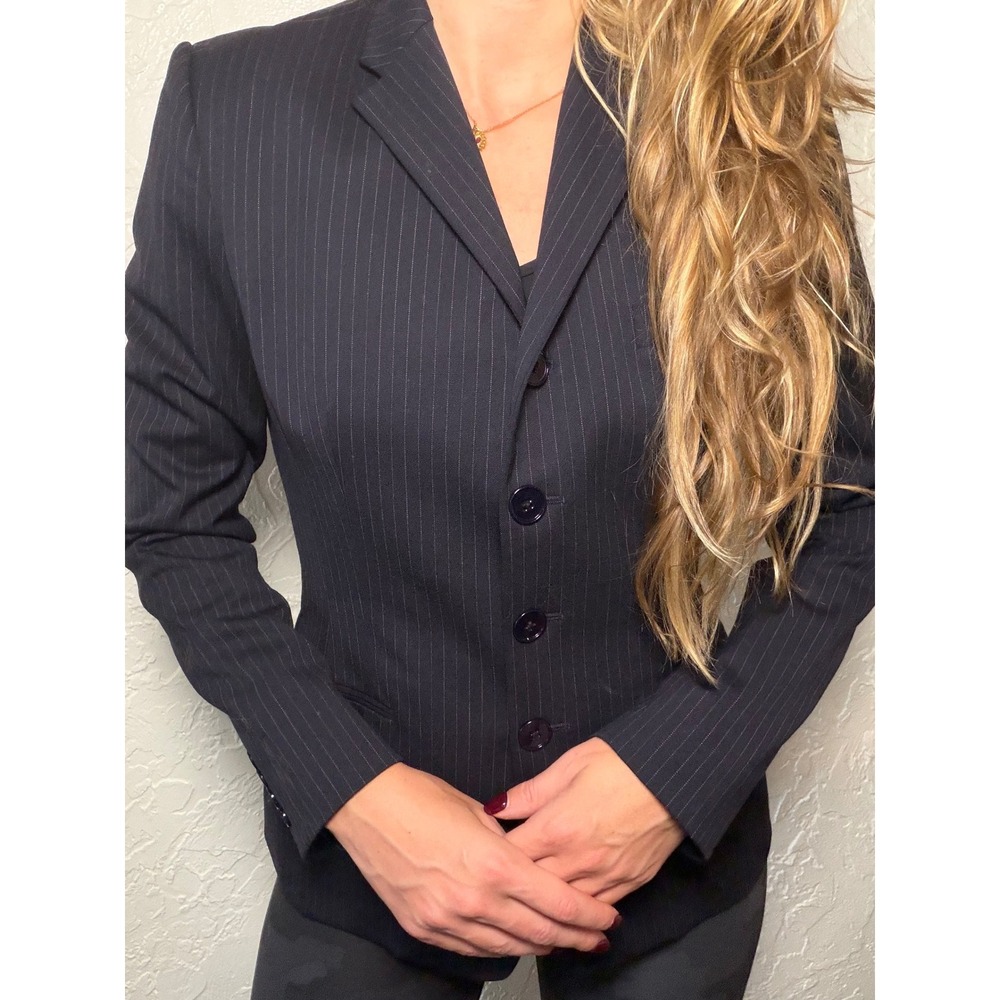 Ralph Ralph Lauren Navy Blue Pinstripe Wool Blazer Jacket Size 4 Made in USA